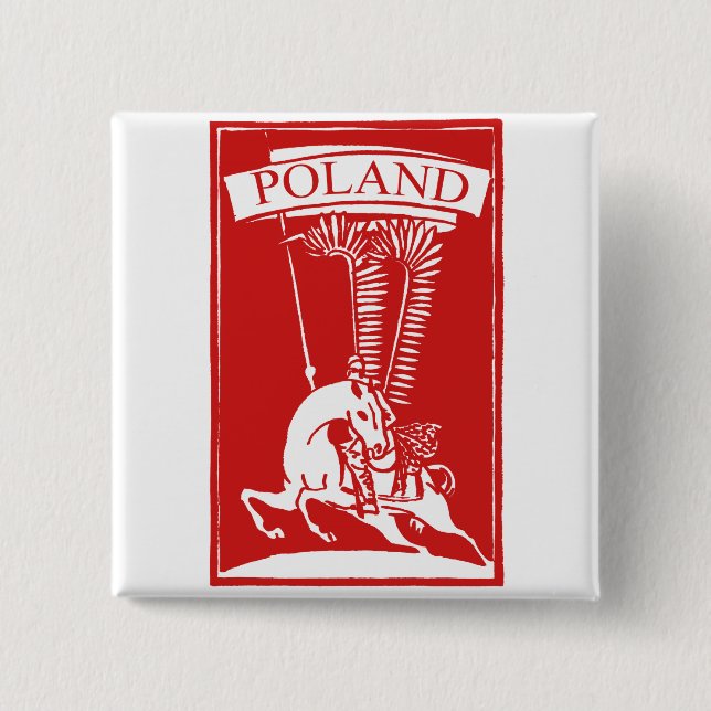 Vintage Polish Winged Hussar 2 Inch Square Button (Front)