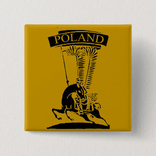 Vintage Polish Winged Hussar 2 Inch Square Button