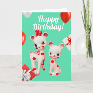 Vintage Polka Dot Deer Kitsch Retro Birthday Card