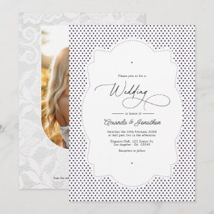 Vintage Polka Dot Lace Frame Wedding QR Code Photo Invitation
