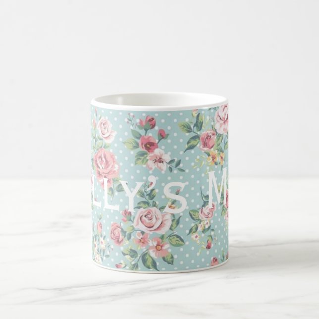 Vintage Polka Dot Roses Pattern Personnalised Coffee Mug (Center)