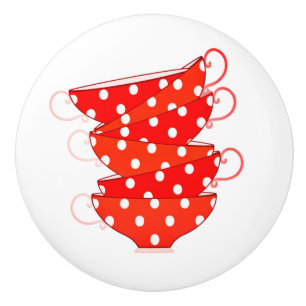 Vintage polka dot teacup ceramic knob