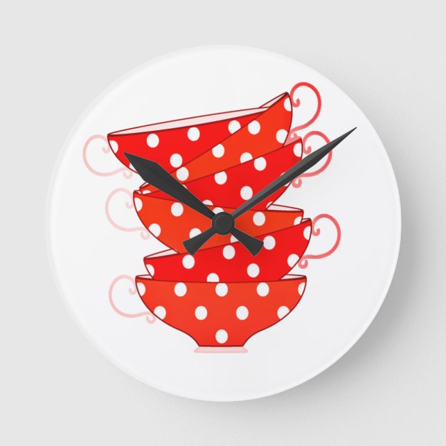 Vintage polka dot teacup round clock (Front)