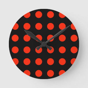 Vintage Polka Dots Black Red Colour Retro Classica Round Clock