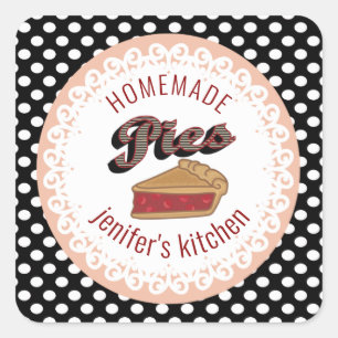 Vintage polka dots typography homemade pies square sticker