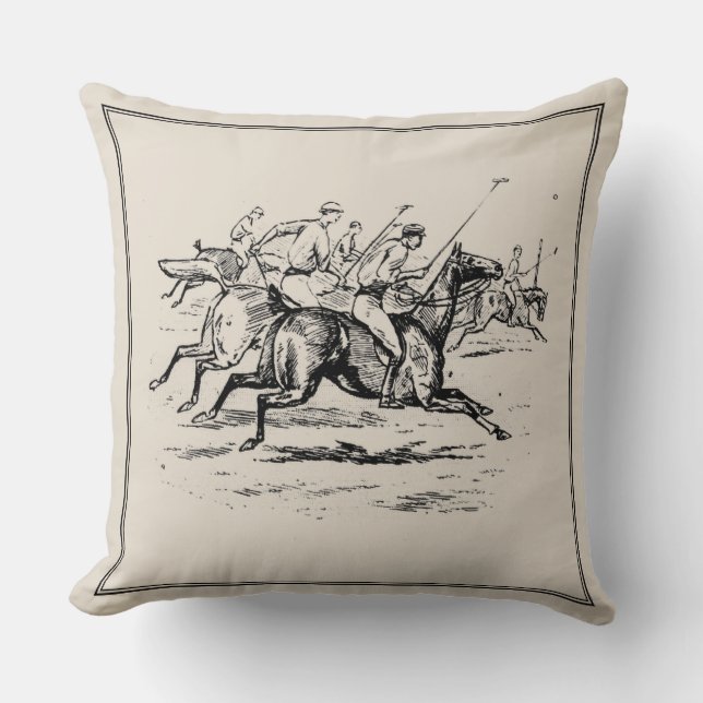Vintage Polo Horses Equestrian Monogram Throw Pillow (Front)