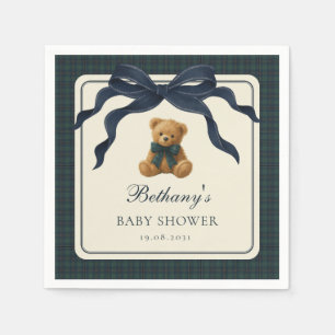 Vintage Polo Plaid Teddy Bear Navy Bow Napkin