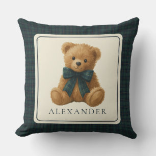 Vintage Polo Teddy Bear Baby Boy Nursery Throw Pillow