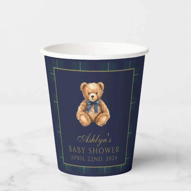 Vintage Polo Teddy Bear Baby Shower Paper Cups (Front)