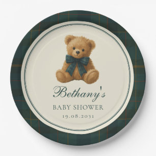 Vintage Polo Teddy Bear Boy Baby Shower Paper Plate