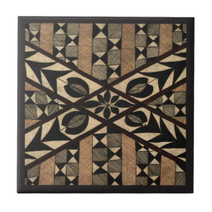 Vintage Polynesian Tiki Tapa Pattern Leaf Tile
