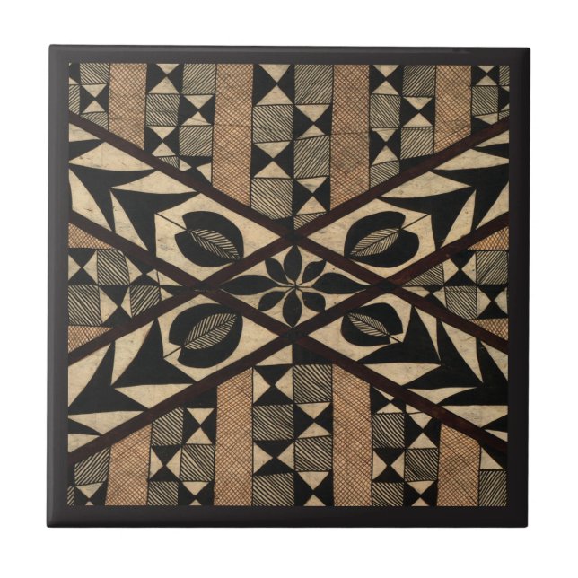 Vintage Polynesian Tiki Tapa Pattern Leaf Tile (Front)