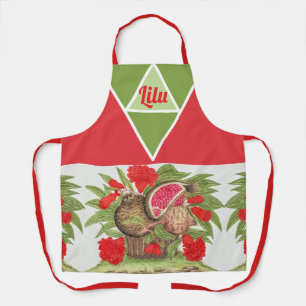 Vintage Pomegranate Flowers and Fruit Personalized Apron