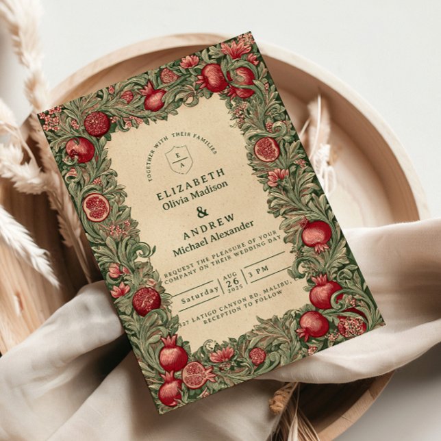 Vintage Pomegranate Garden Wedding Invitation (Creator Uploaded)