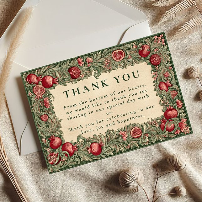 Vintage Pomegranate Garden Wedding Thank You Card (Creator Uploaded)