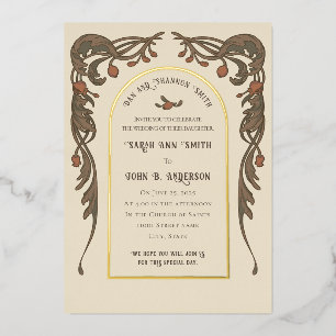 Vintage Pomegranate Invitation, Gold Arch
