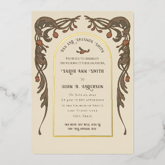 Vintage Pomegranate Invitation, Gold Arch