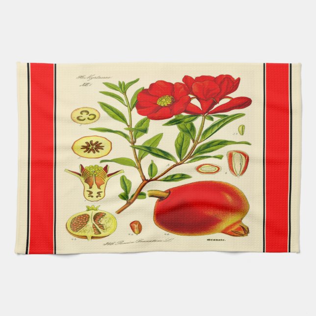 Vintage Pomegranate Print Kitchen Towel (Horizontal)