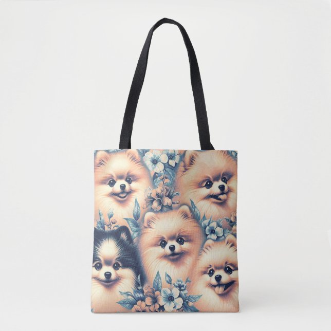 Vintage Pomeranian Dog Illustration Tote Bag (Front)