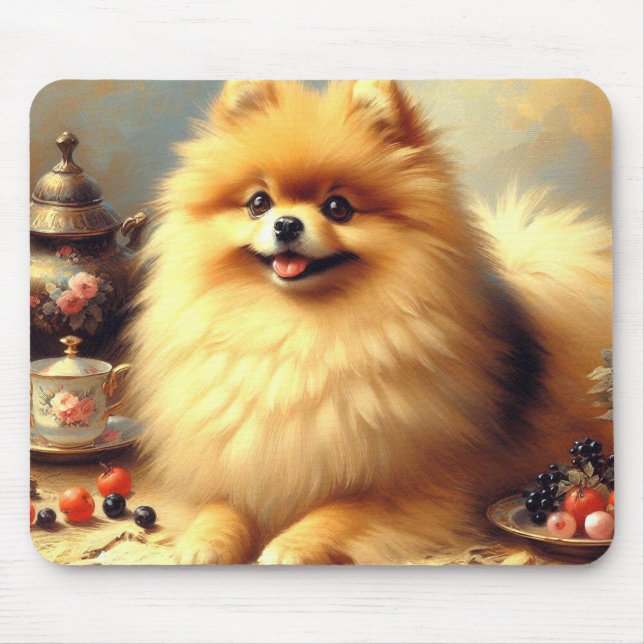 Vintage Pomeranian Dog Painting Mouse Pad (Front)