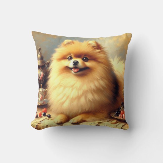 Vintage Pomeranian Dog Painting Throw Pillow (Front)