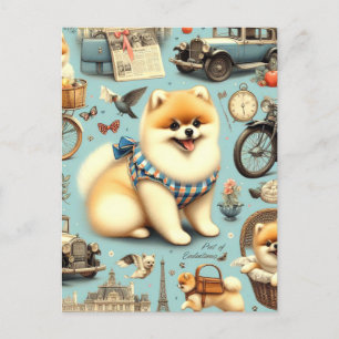 Vintage Pomeranian Seamless Illustration Postcard