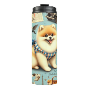 Vintage Pomeranian Seamless Illustration Thermal Tumbler
