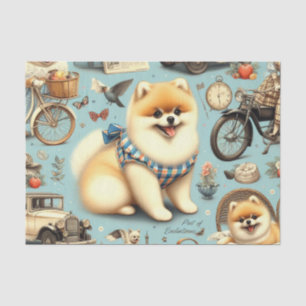 Vintage Pomeranian Seamless Illustration Tissue Paper