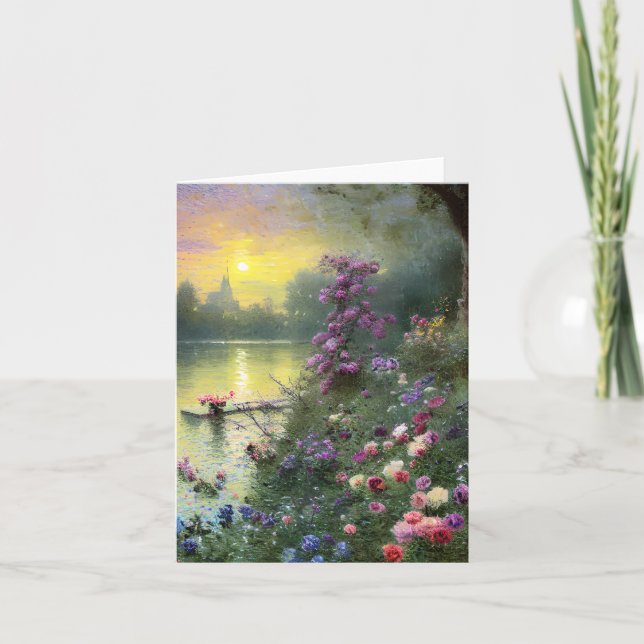 Vintage pond and flowers customizable card (Front)