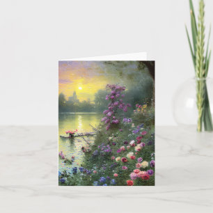 Vintage pond and flowers customizable card