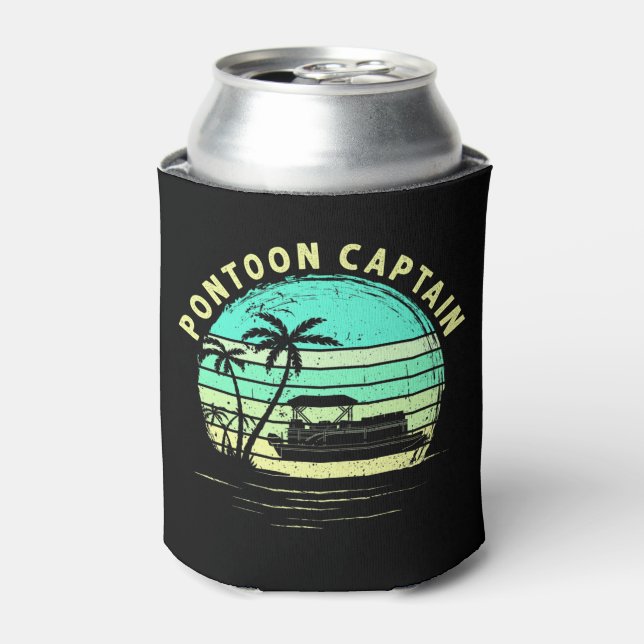 Vintage Pontoon Captain Funny Pontoon Boat Can Cooler (Can Front)