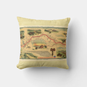 Vintage Pony Express Map Throw Pillow