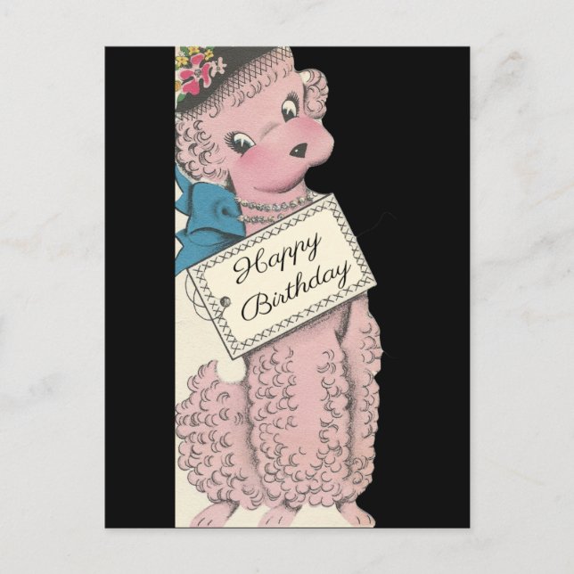 Vintage Poodle Happy Birthday Postcard (Front)