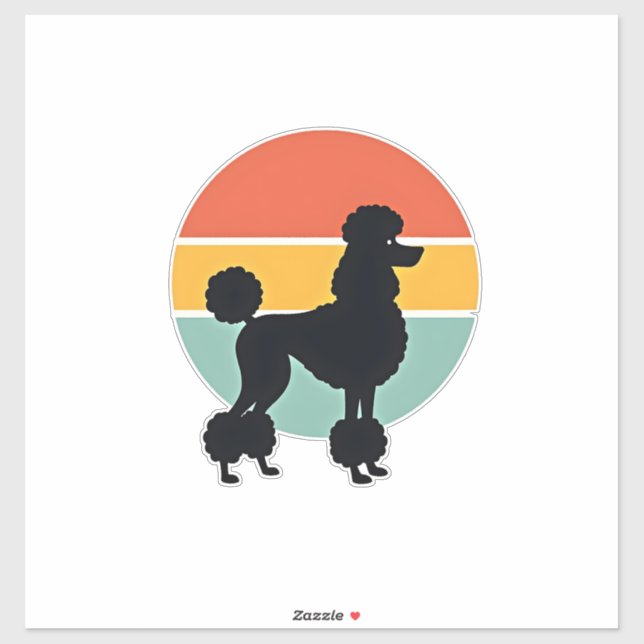 Vintage Poodle Sunset Retro Dog Silhouette Circle  (Sheet)