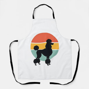 Vintage Poodle Sunset Retro Dog Silhouette Circle  Apron