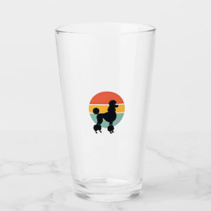Vintage Poodle Sunset Retro Dog Silhouette Circle  Glass