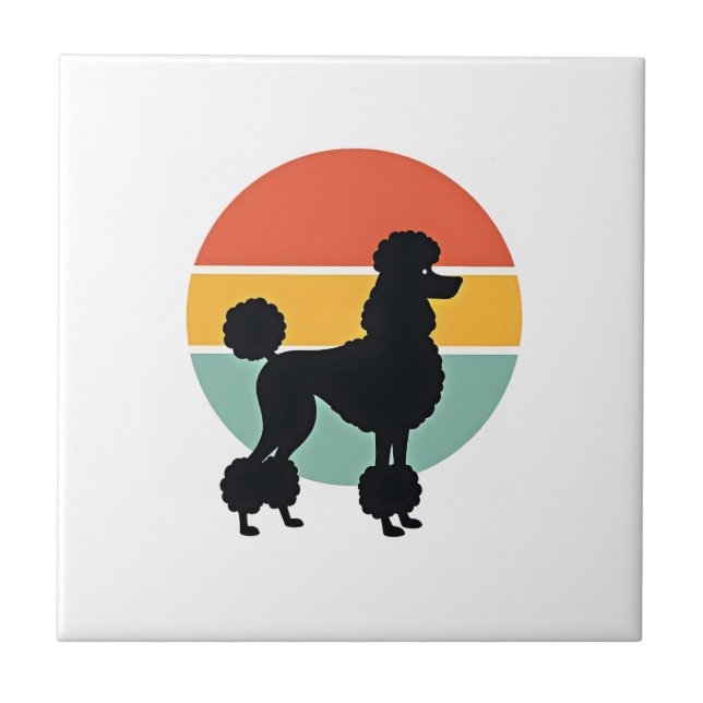 Vintage Poodle Sunset Retro Dog Silhouette Circle  Tile (Front)