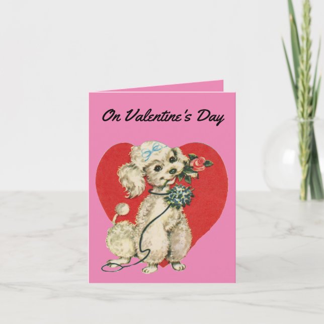 Vintage Poodle With Heart Holiday Card (Front)