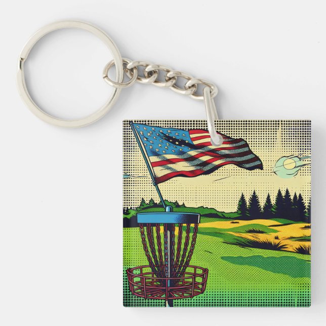 Vintage Pop Art American Flag Disc Golf   Keychain (Front)