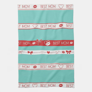 Vintage Pop Art Best Mom Love Pattern Kitchen Towel