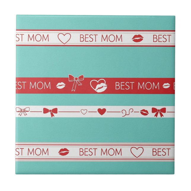 Vintage Pop Art Best Mom Love Pattern Tile (Front)