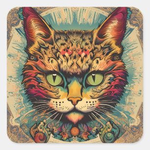 Vintage Pop Art Louis Wain Retro Style Square Sticker