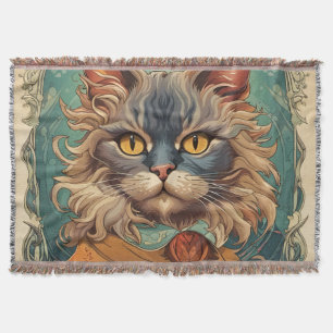 Vintage Pop Art Louis Wain Retro Style Throw Blanket