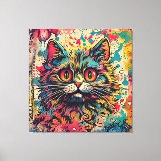 Vintage Pop Art, Louis Wain Style, Beautiful Cat Canvas Print