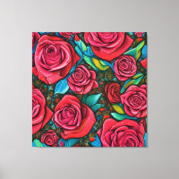 Vintage Pop Art Pattern Roses Flowers Art Design