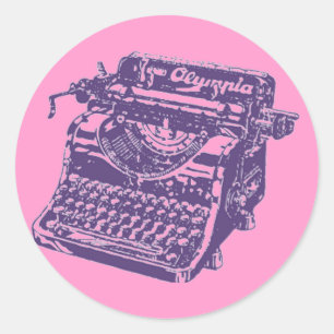 Vintage Pop Art Purple Typewriter Classic Round Sticker