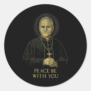 Vintage Pope Portrait Leo Xiv Halo Cross Peace Be  Classic Round Sticker
