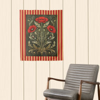 Vintage Poppies Art Nouveau Gold Red Striped
