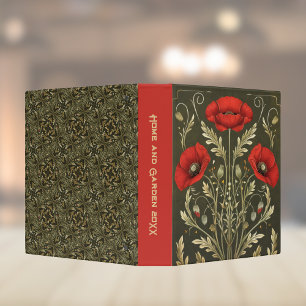 Vintage Poppies Gold Red Green Art Nouveau Binder
