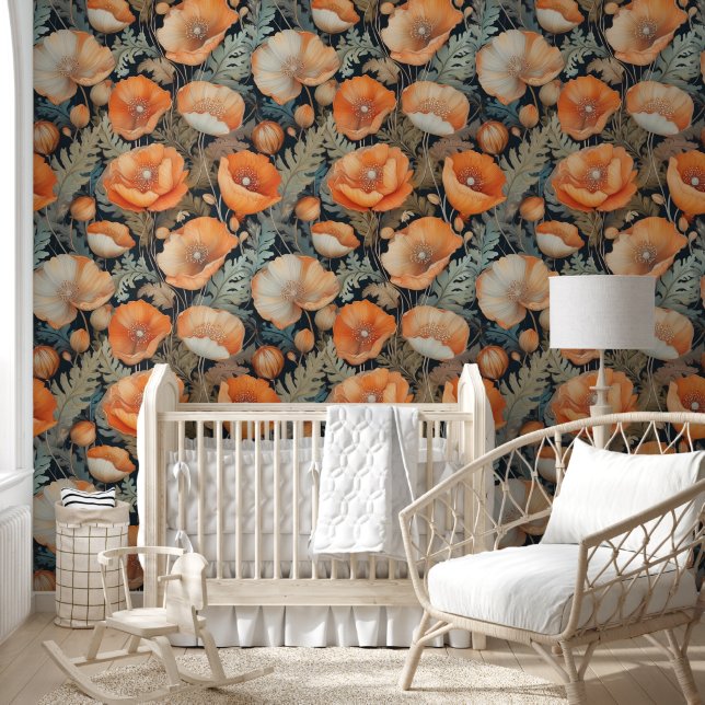 Vintage poppies pattern wallpaper (Kids)